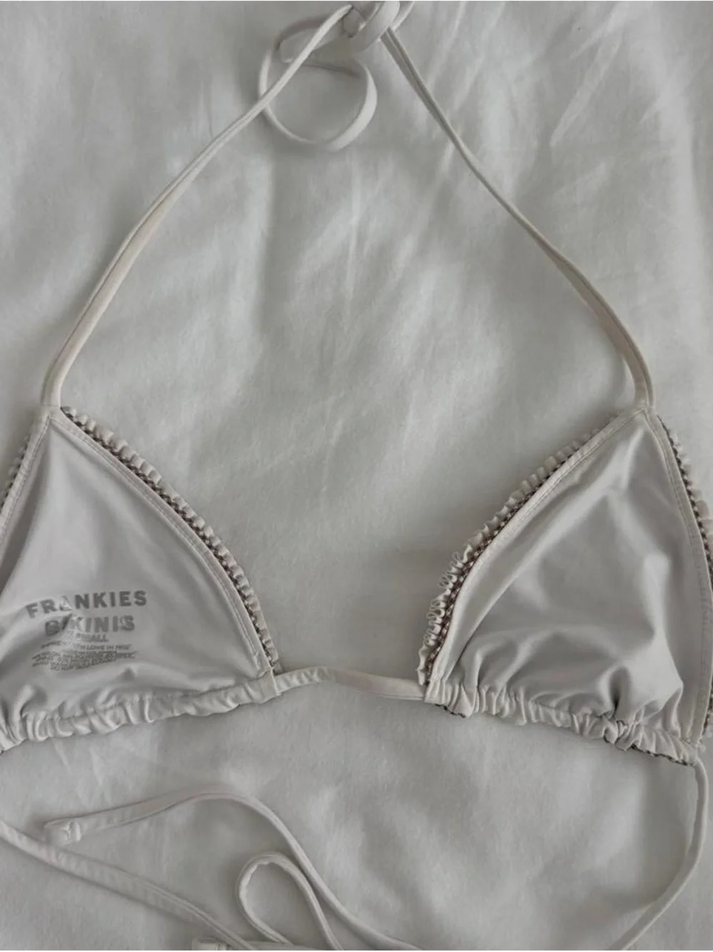 Frankie's Bikinis Brown Gingham Triangle Top with White Ruffle